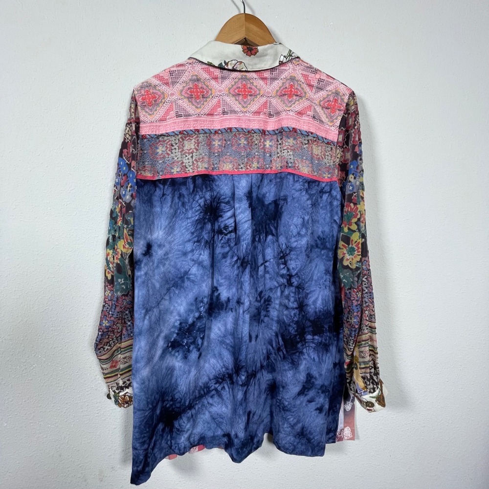 John Mark Butterfly Patchwork Tunic Women M Multicolor Boho Mixed Media Shirt - Picture 10 of 10